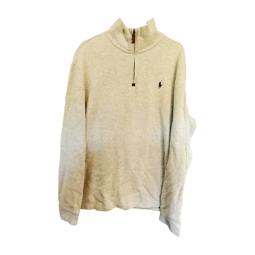 Polo Ralph Lauren Mens Large Oatmeal Heather Grey  Cotton Pullover Sweater